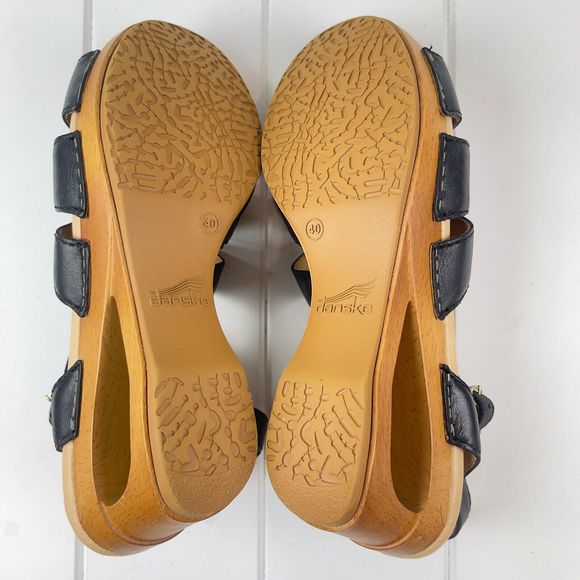 Dansko Black Leather Wedge Sandals - Picture 7 of 7